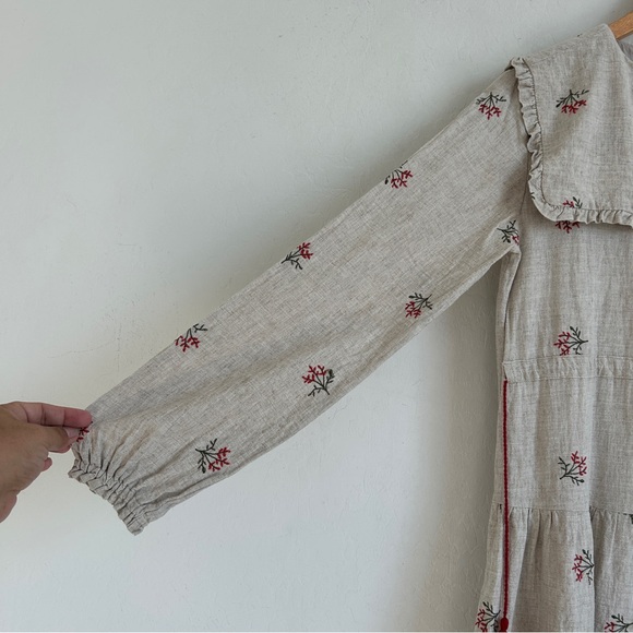 Kokori Dress Girls 16 Tiered Linen Ruffle Floral Embroidered Oatmeal Beige - Picture 4 of 14